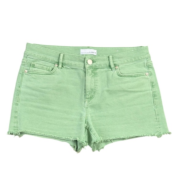 LOFT Denim Shorts Raw Hem Green Casual Everyday Size 4 - Picture 1 of 7